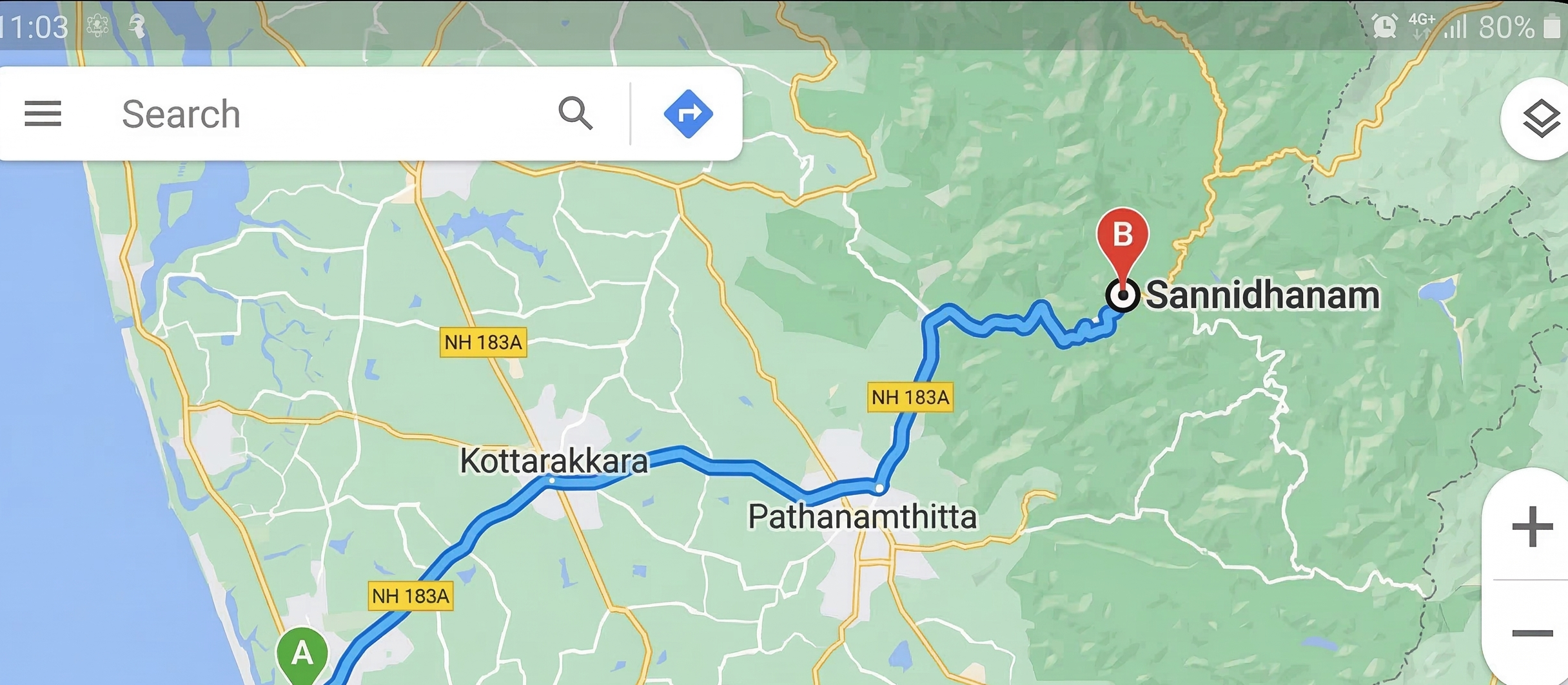Route reference from Kollam to Sannidhanam